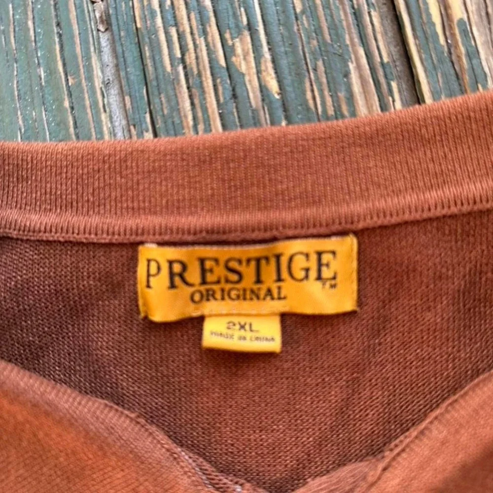 Prestige brown polo shirt with a unique‎ pattern vtg mens xl